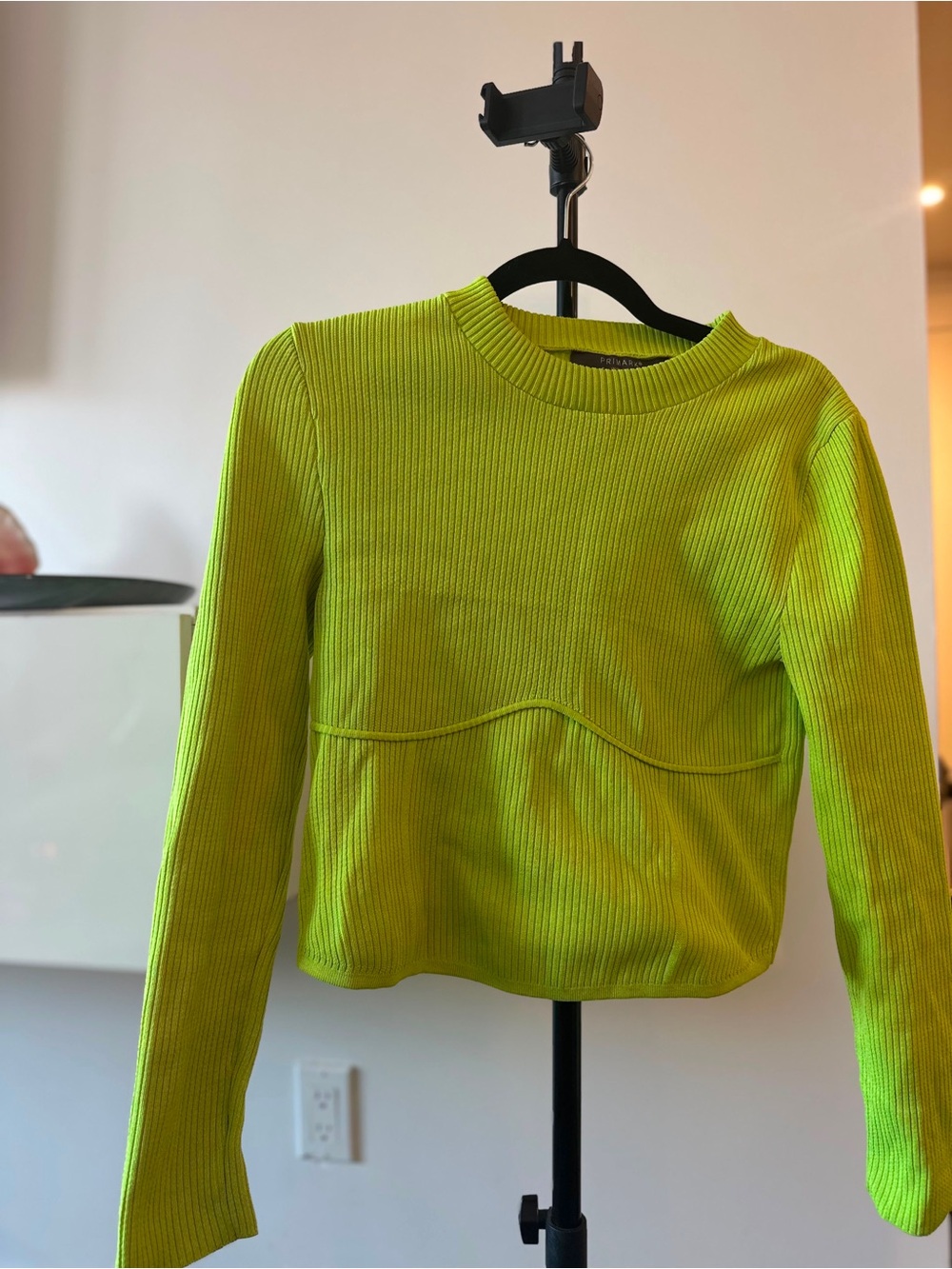 Ribbed Long-Sleeve Crop Top - Neon Green